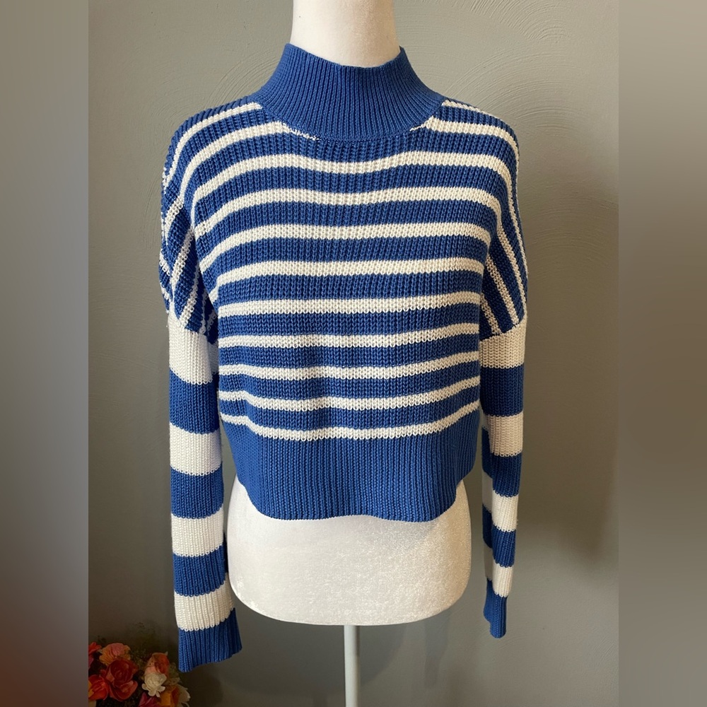 Princess Polly "Harmony" Style Striped Knit Crop Jumper - Coastal Blue